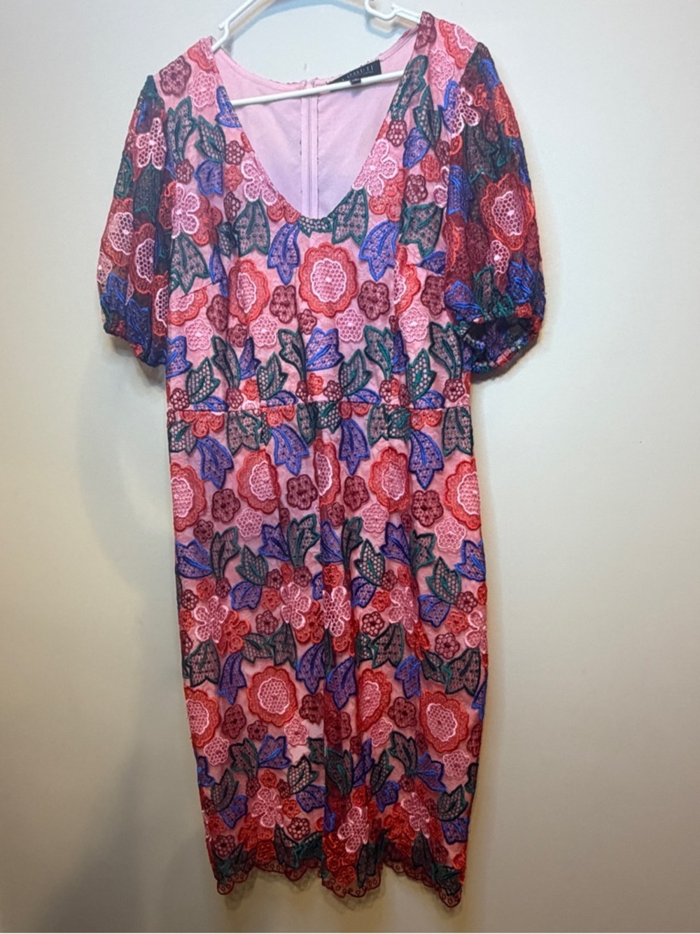 Eloquii Pink Multicolor Floral Lace Midi Dress